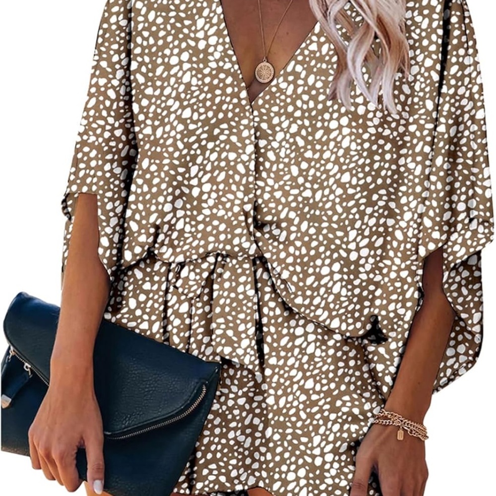 Brown and White Patterned Romper